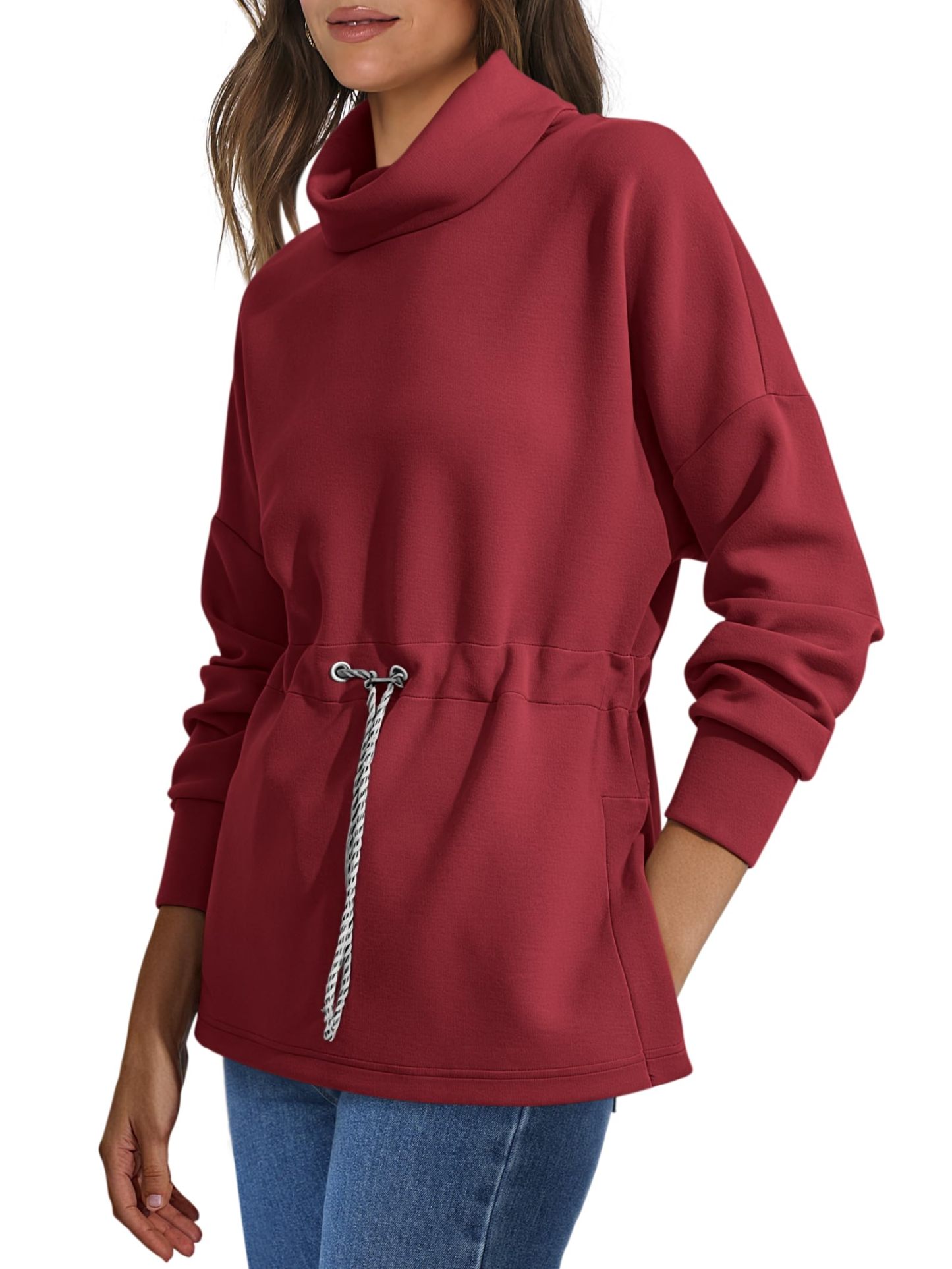 Women's Turtleneck Drawstring Waist Pullover Tops (Buy 2 Free Shipping)