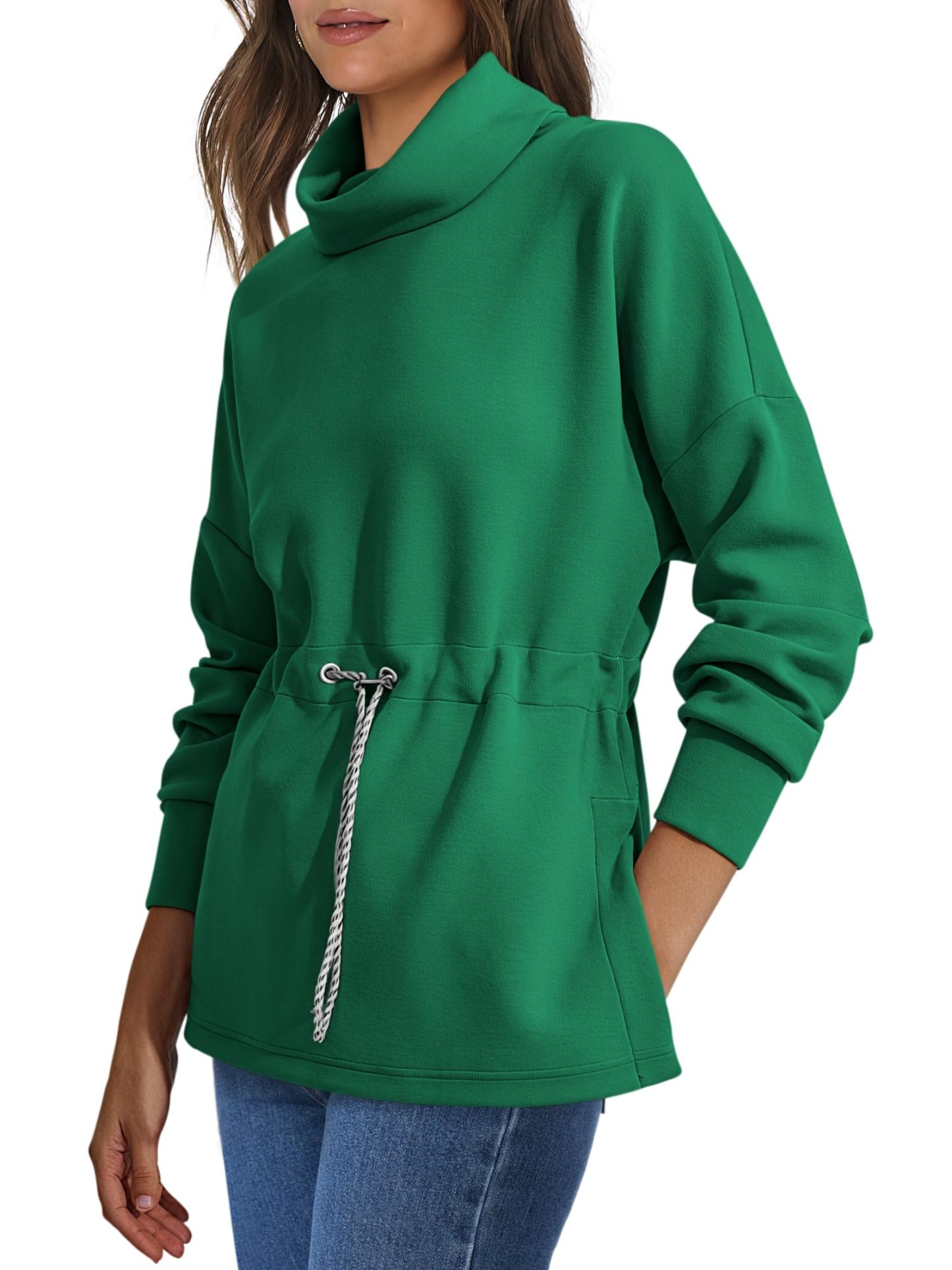 Women's Turtleneck Drawstring Waist Pullover Tops (Buy 2 Free Shipping)