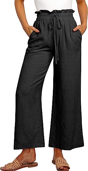 Women's High Waist Drawstring Wide Leg Linen Pants-Pink Laura