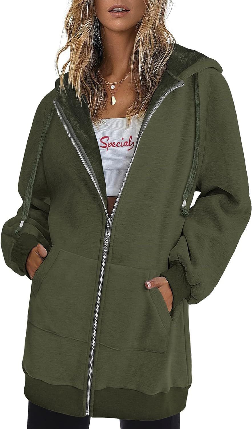 Women's Oversized Hooded Zip Up Fleece Jackets