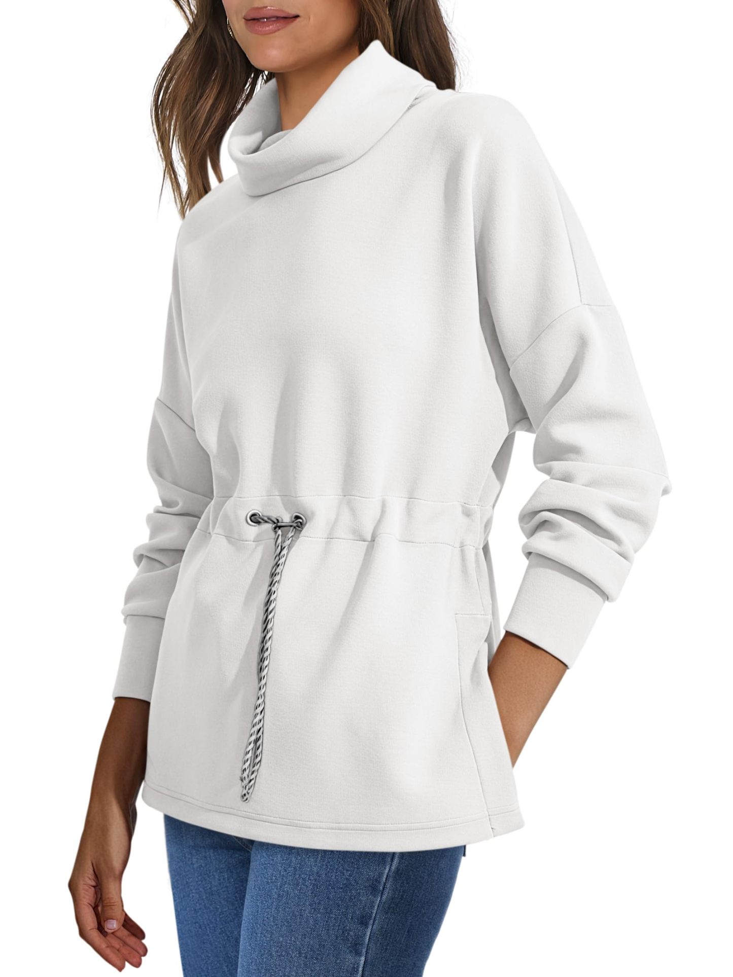 Women's Turtleneck Drawstring Waist Pullover Tops (Buy 2 Free Shipping