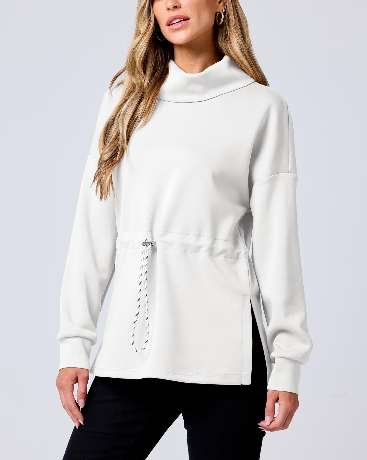 Women's Turtleneck Drawstring Waist Pullover Tops (Buy 2 Free Shipping)
