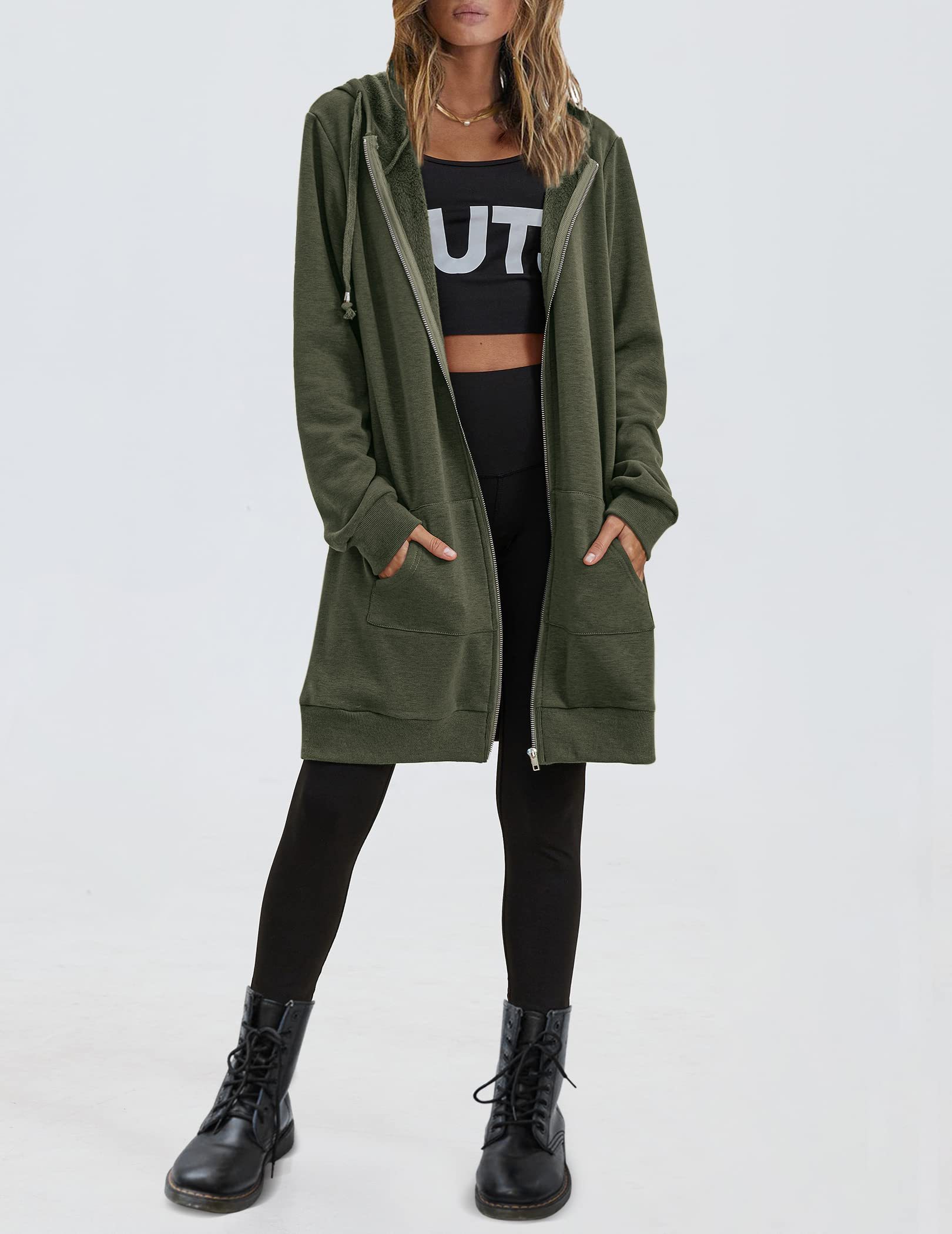 Women's Oversized Hooded Zip Up Fleece Jackets