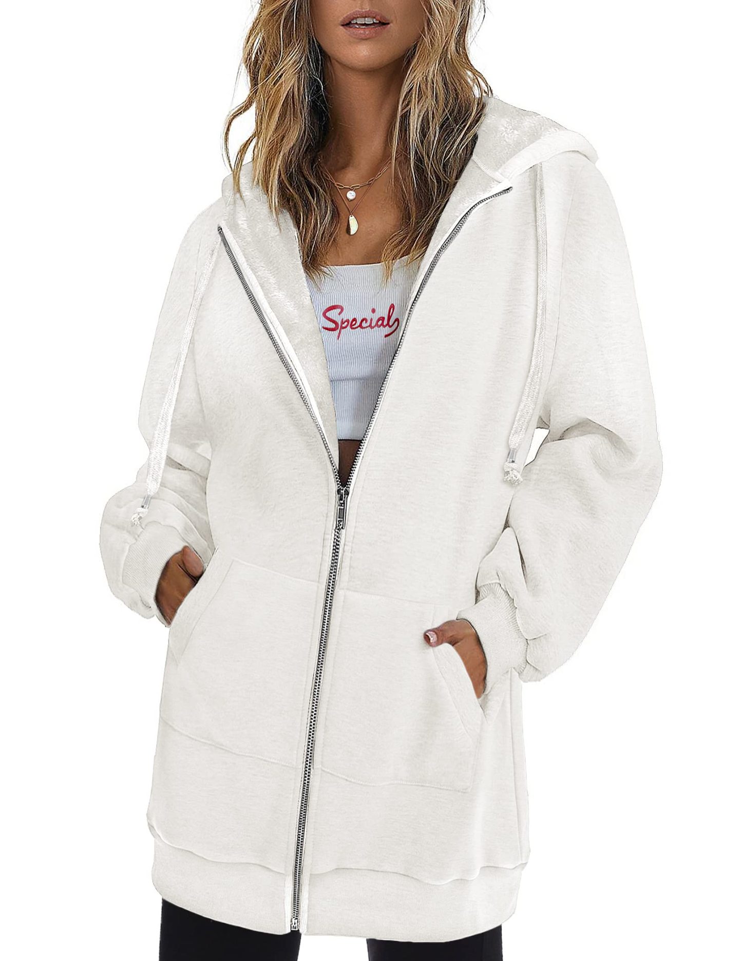 Women's Oversized Hooded Zip Up Fleece Jackets