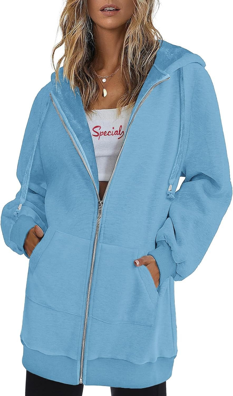 Women's Oversized Hooded Zip Up Fleece Jackets