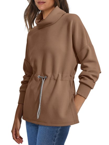 Women's Turtleneck Drawstring Waist Pullover Tops (Buy 2 Free Shipping)