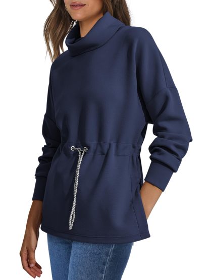 Women's Turtleneck Drawstring Waist Pullover Tops (Buy 2 Free Shipping)