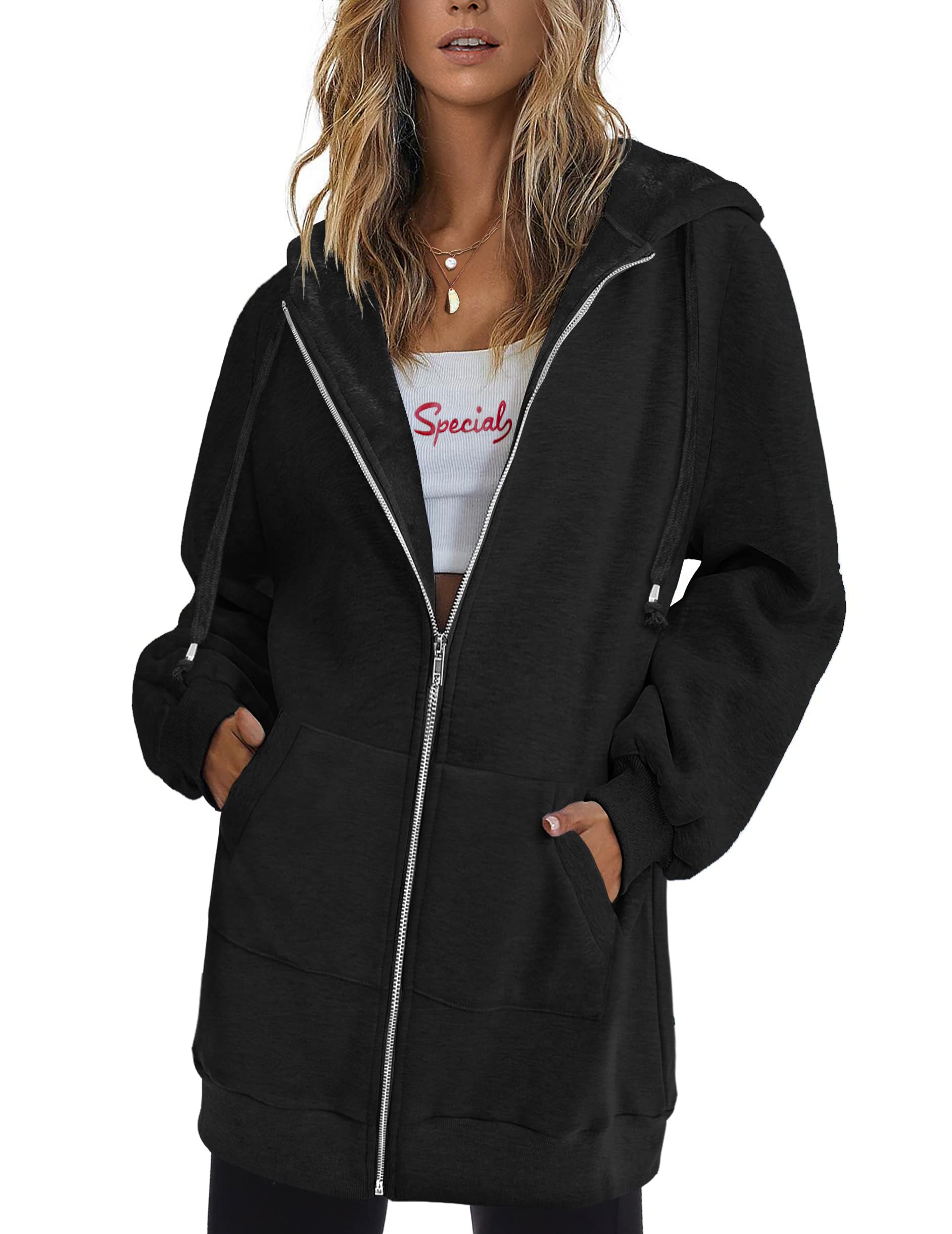 Women's Oversized Hooded Zip Up Fleece Jackets