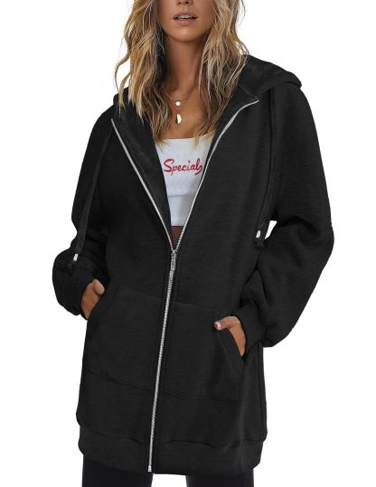 Women's Oversized Hooded Zip Up Fleece Jackets
