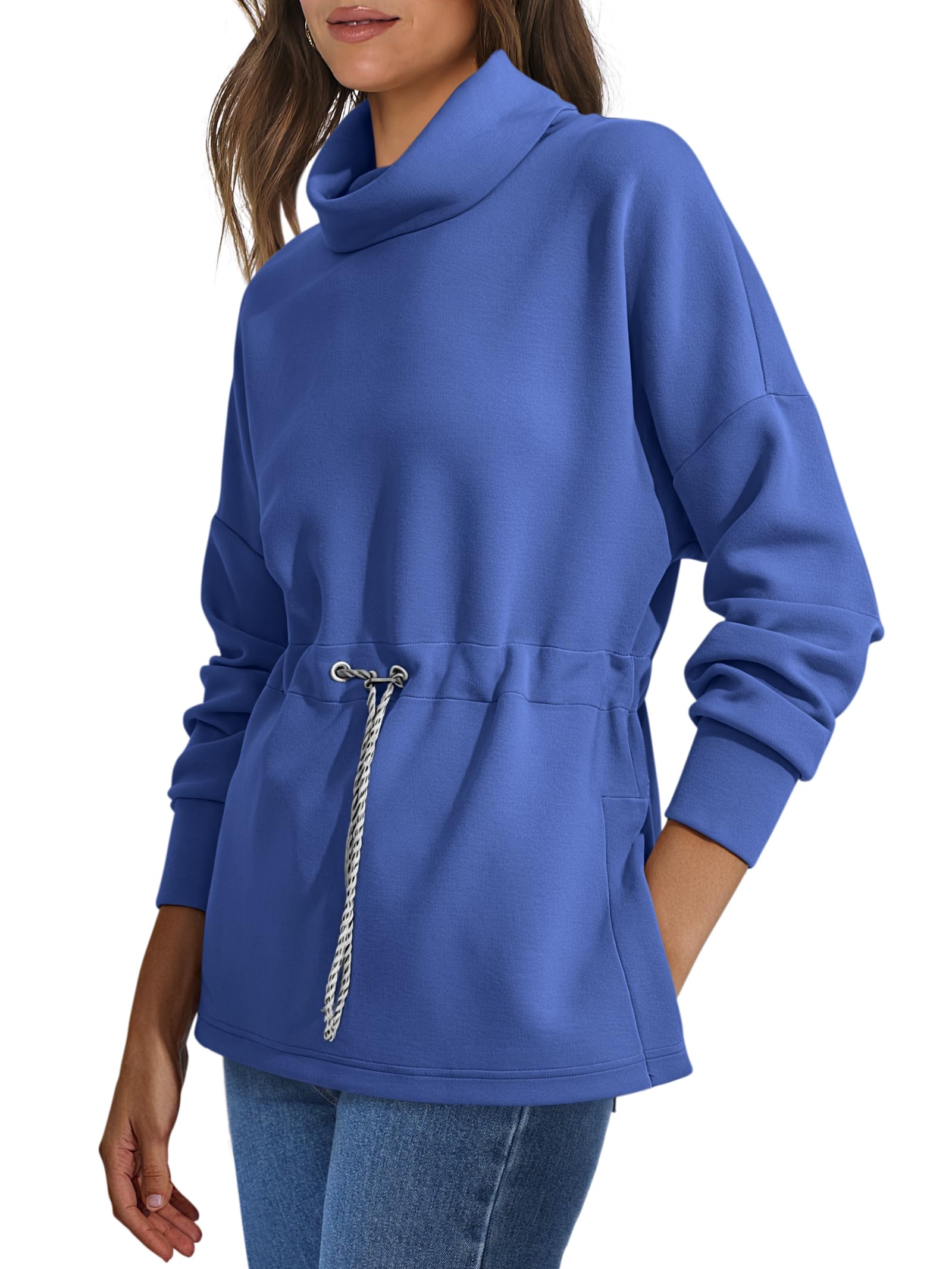 Women's Turtleneck Drawstring Waist Pullover Tops (Buy 2 Free Shipping)