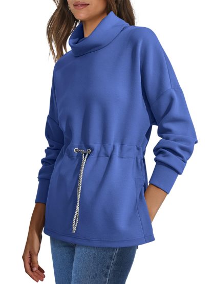 Women's Turtleneck Drawstring Waist Pullover Tops (Buy 2 Free Shipping)