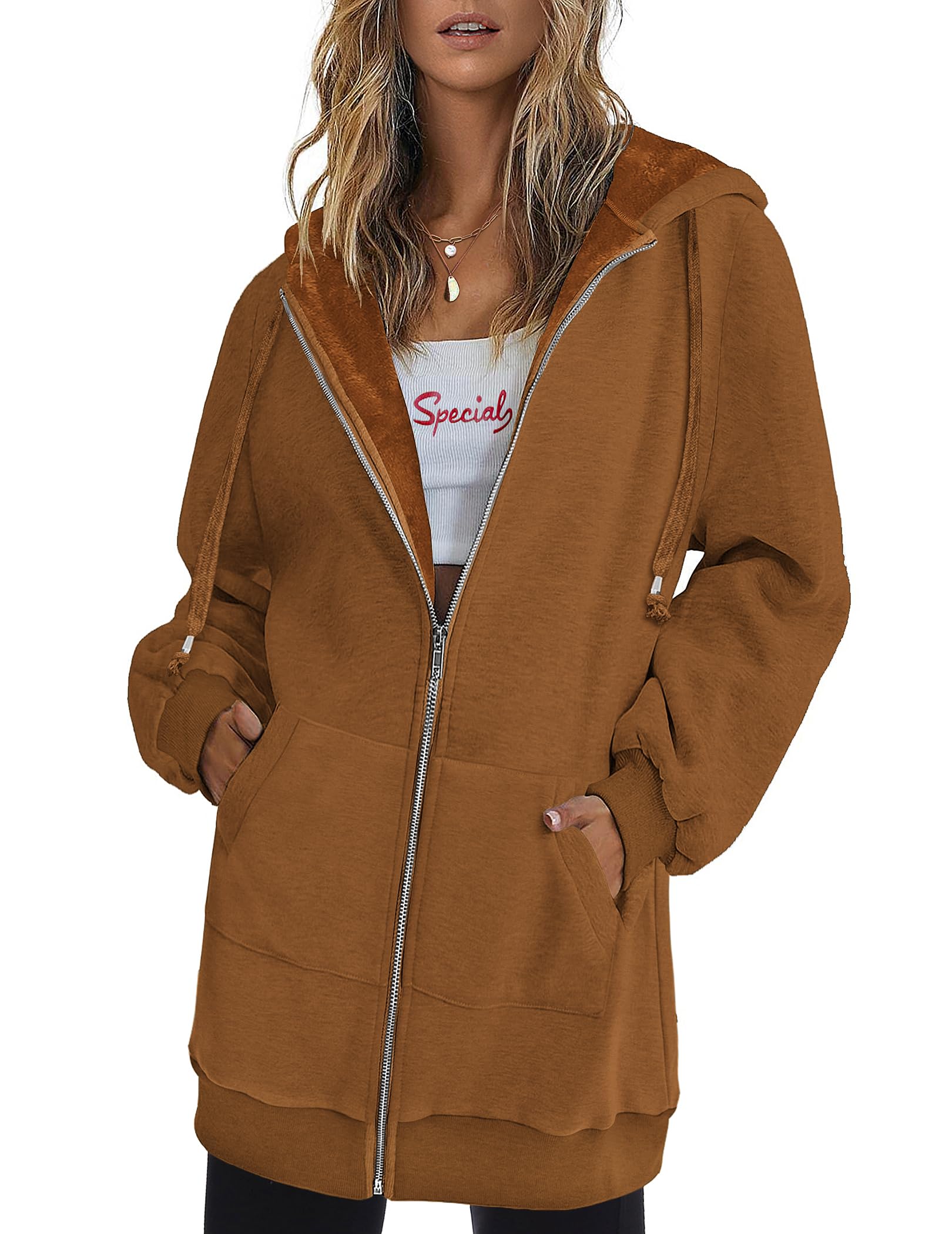 Women's Oversized Hooded Zip Up Fleece Jackets