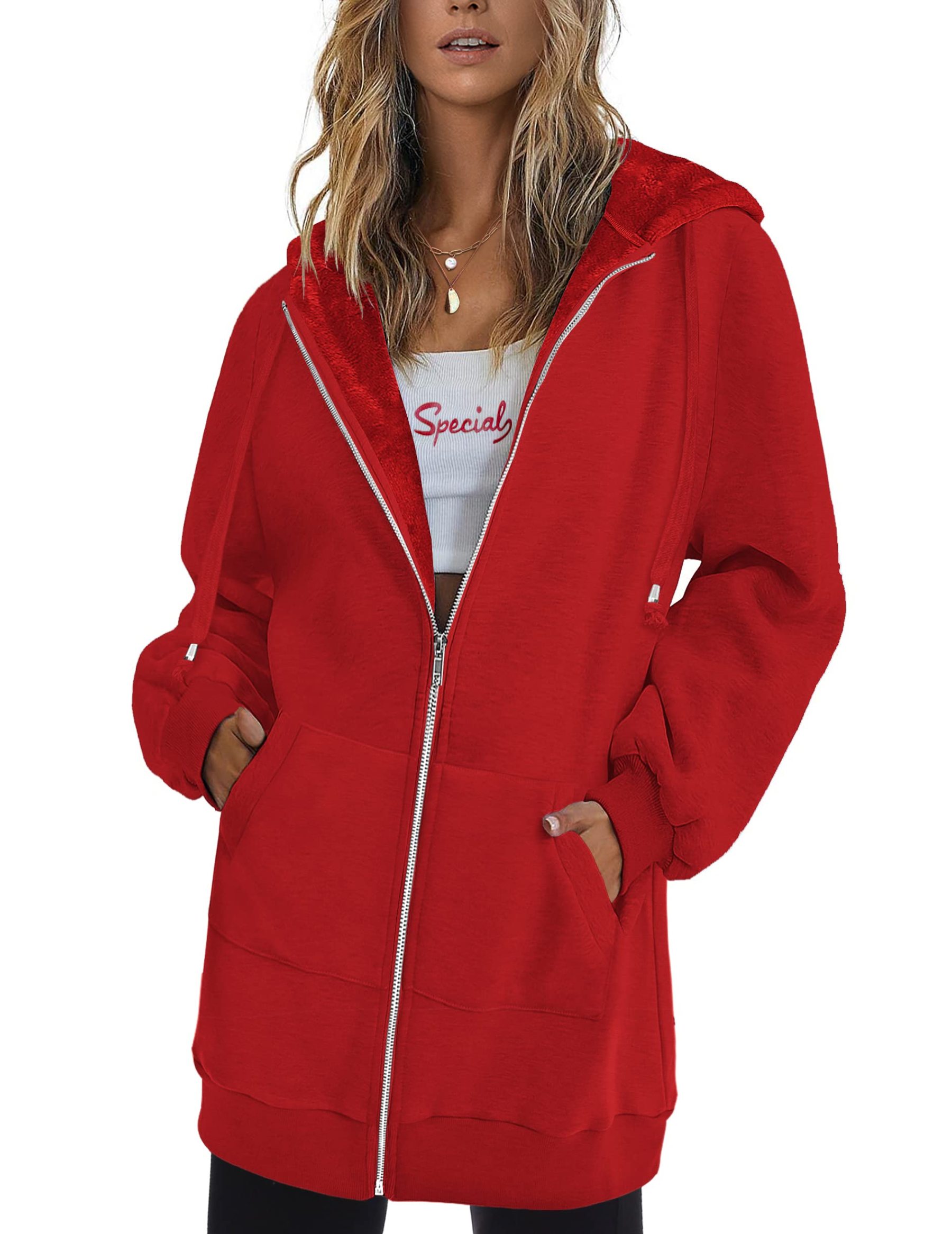 Women's Oversized Hooded Zip Up Fleece Jackets