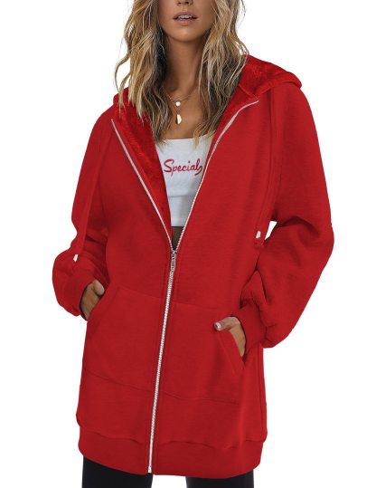 Women's Oversized Hooded Zip Up Fleece Jackets