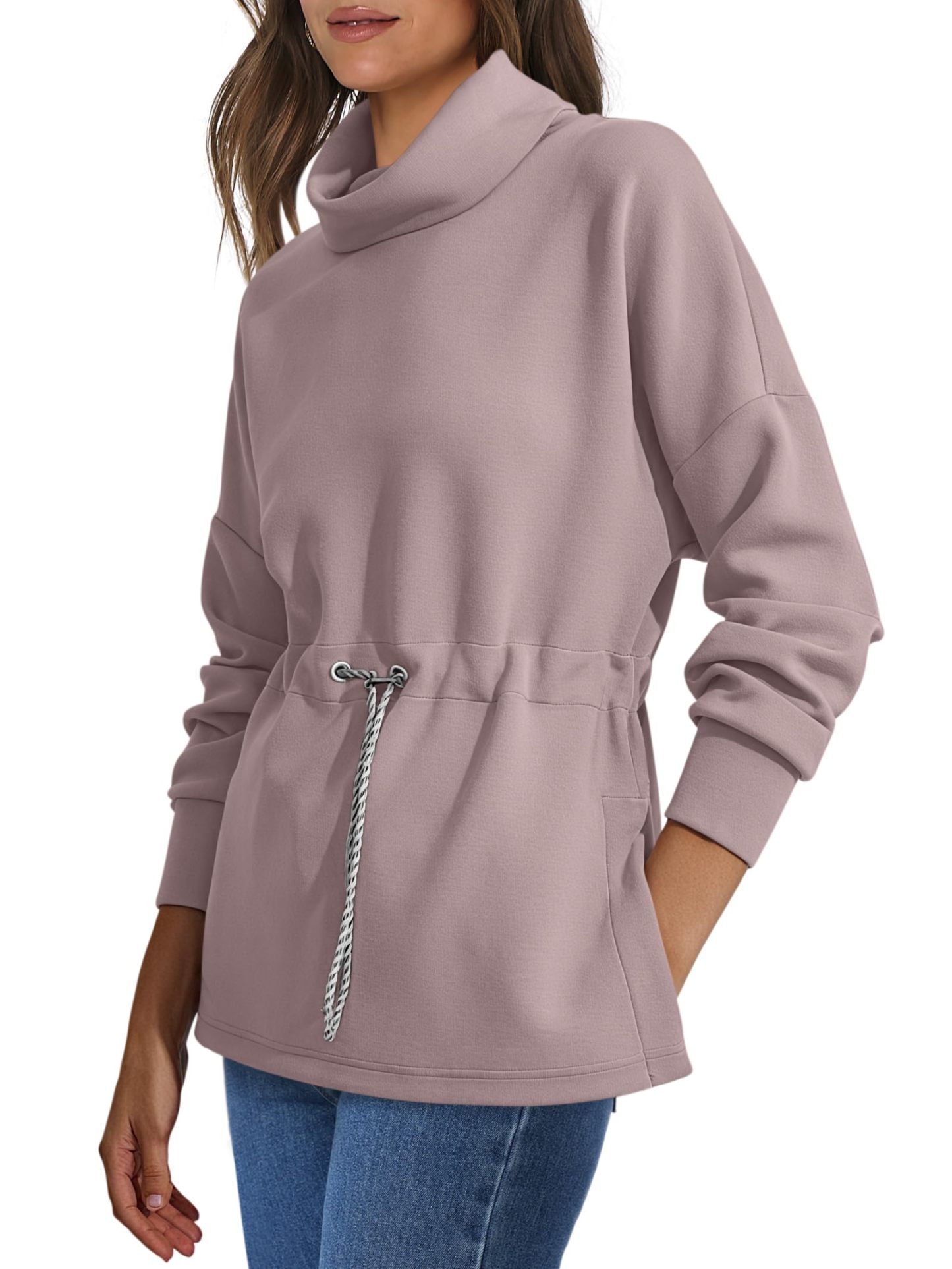 Women's Turtleneck Drawstring Waist Pullover Tops (Buy 2 Free Shipping)
