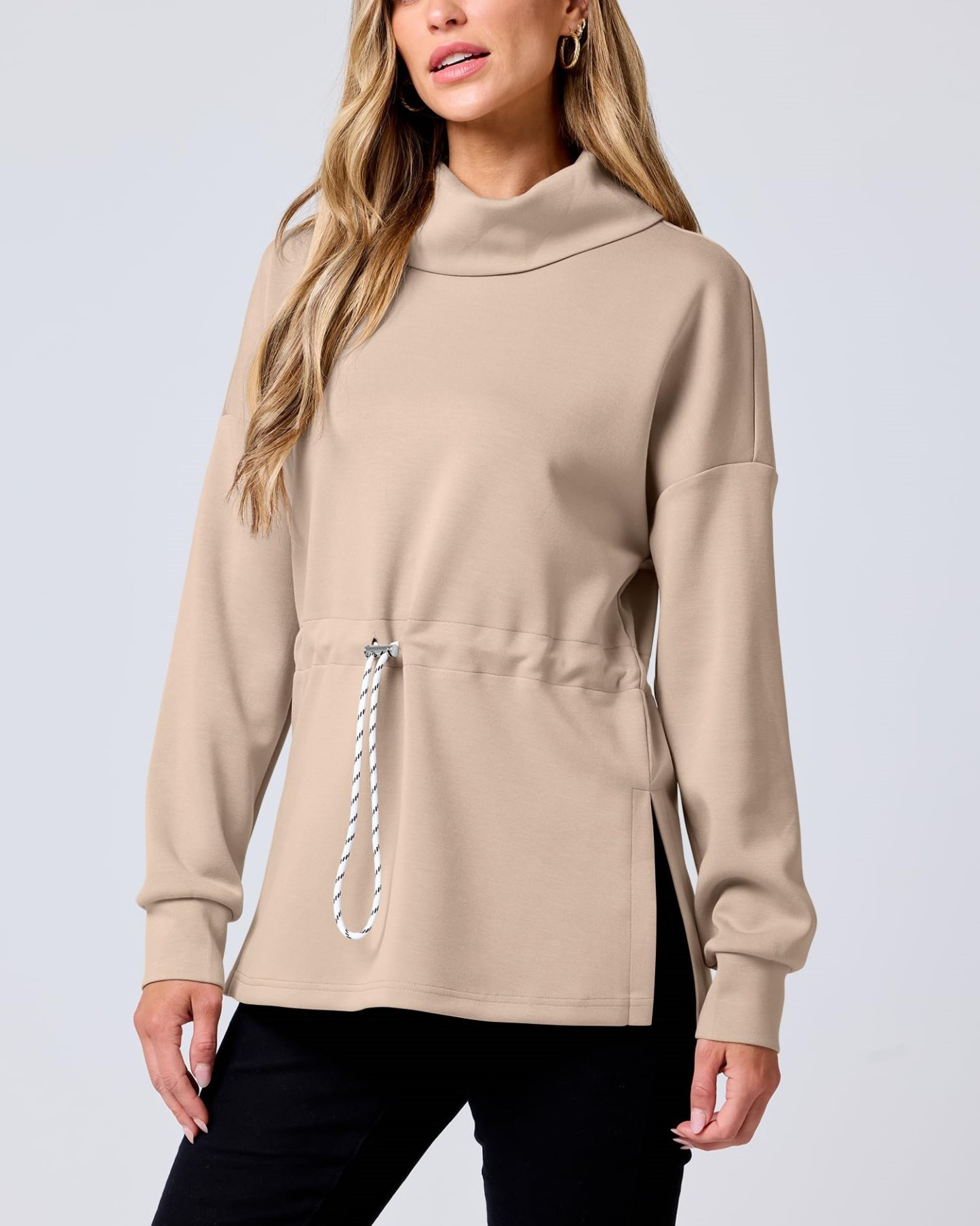 Women's Turtleneck Drawstring Waist Pullover Tops (Buy 2 Free Shipping)