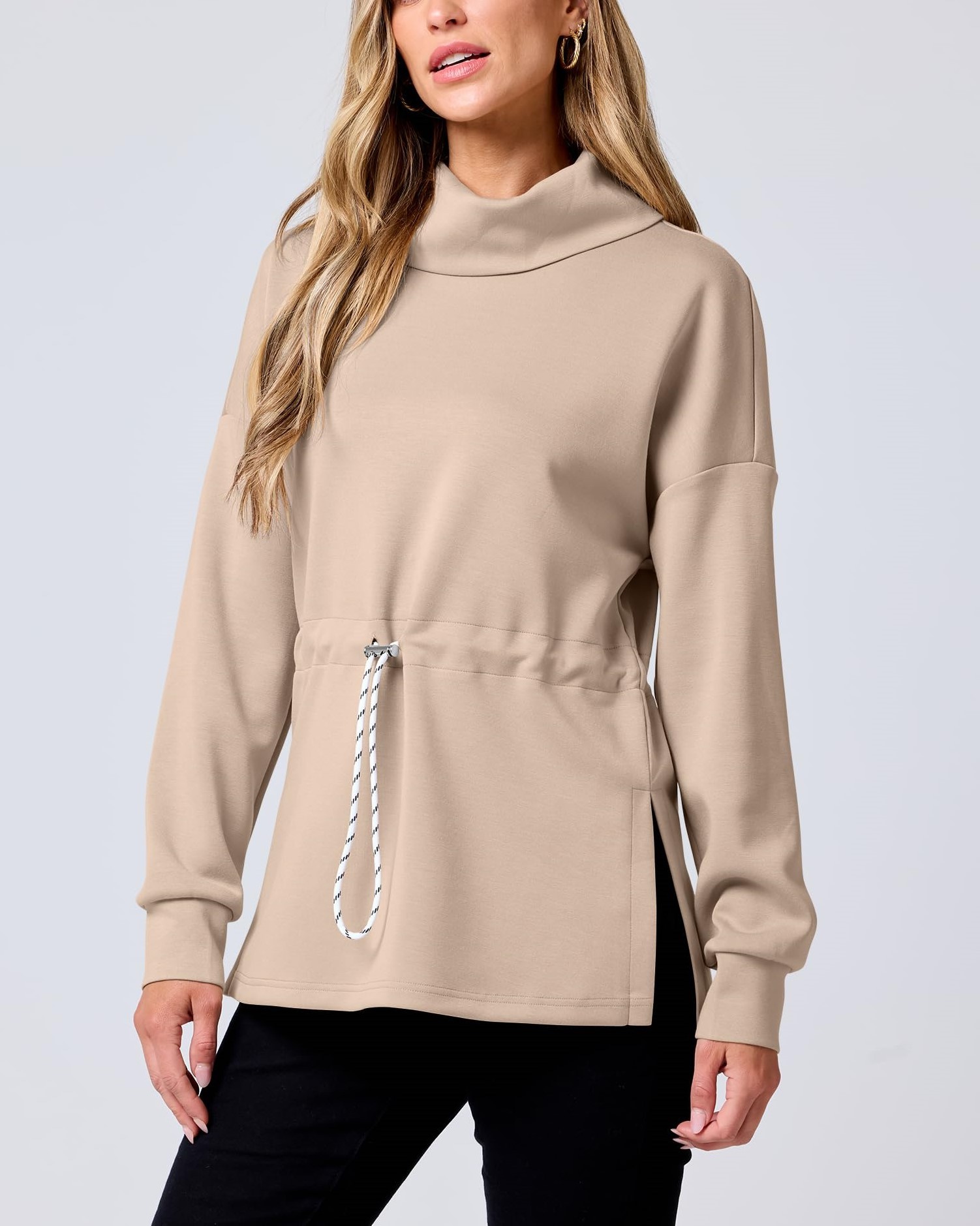 Women's Turtleneck Drawstring Waist Pullover Tops (Buy 2 Free Shipping)