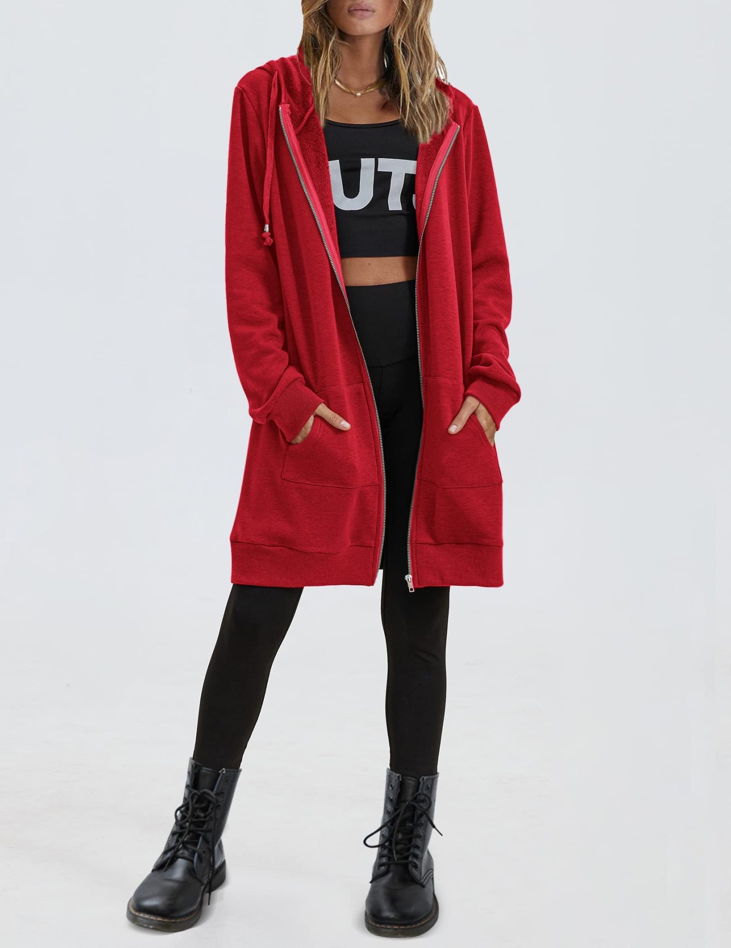 Women's Oversized Hooded Zip Up Fleece Jackets