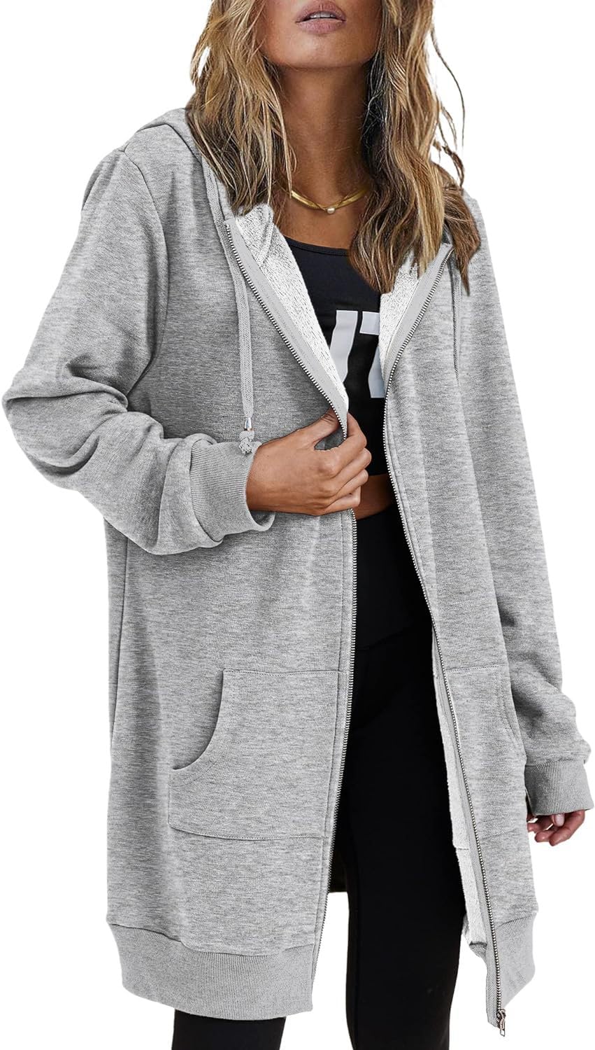 Women's Oversized Hooded Zip Up Fleece Jackets