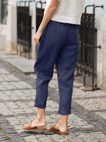 Linen-cotton Women's Large Size Loose Pants-Pink Laura