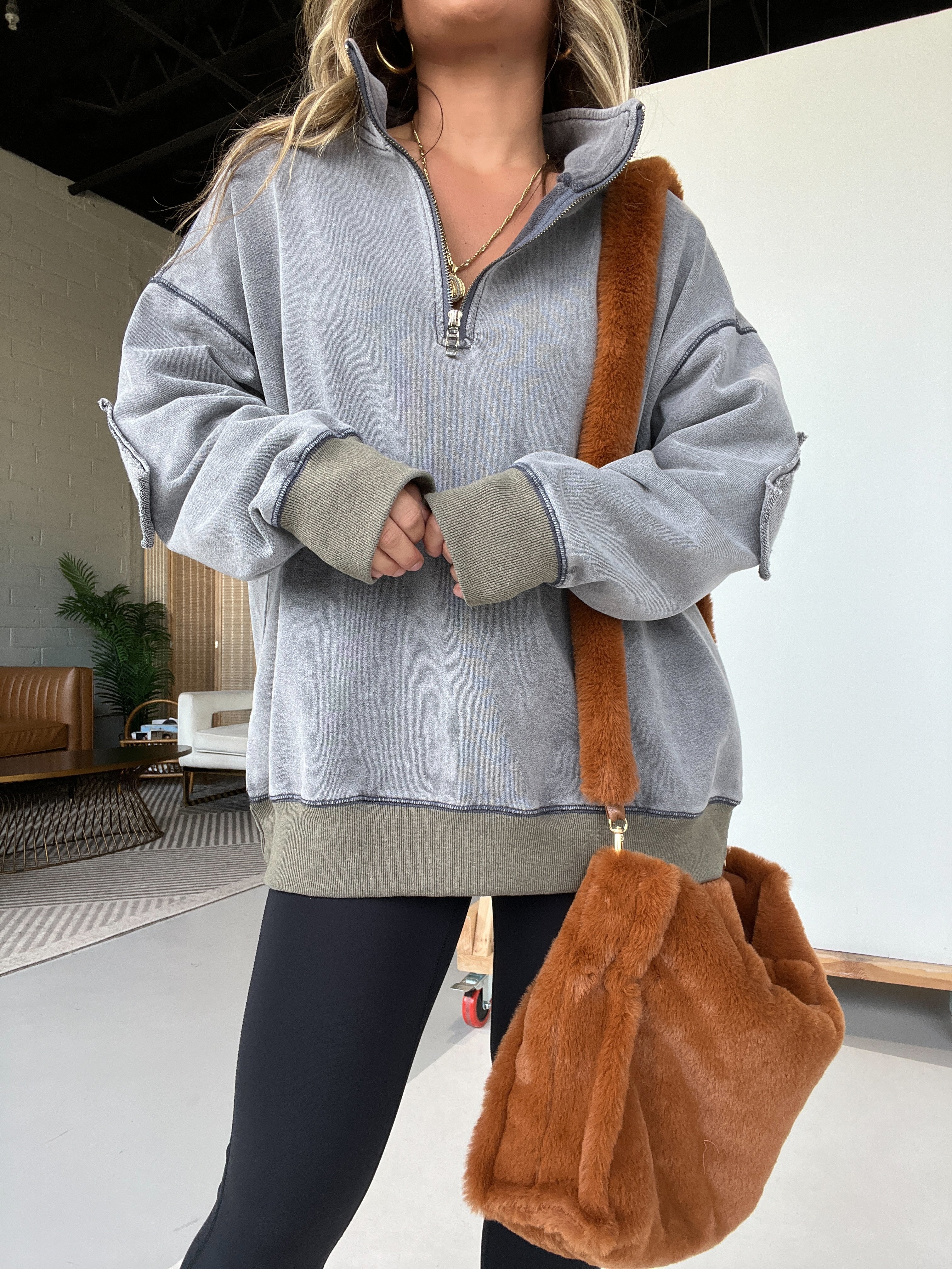 Oversized Quarter Zip Vintage Pullover (Buy 2 Free Shipping)
