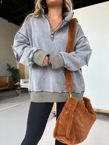 Oversized Quarter Zip Vintage Pullover (Buy 2 Free Shipping)
