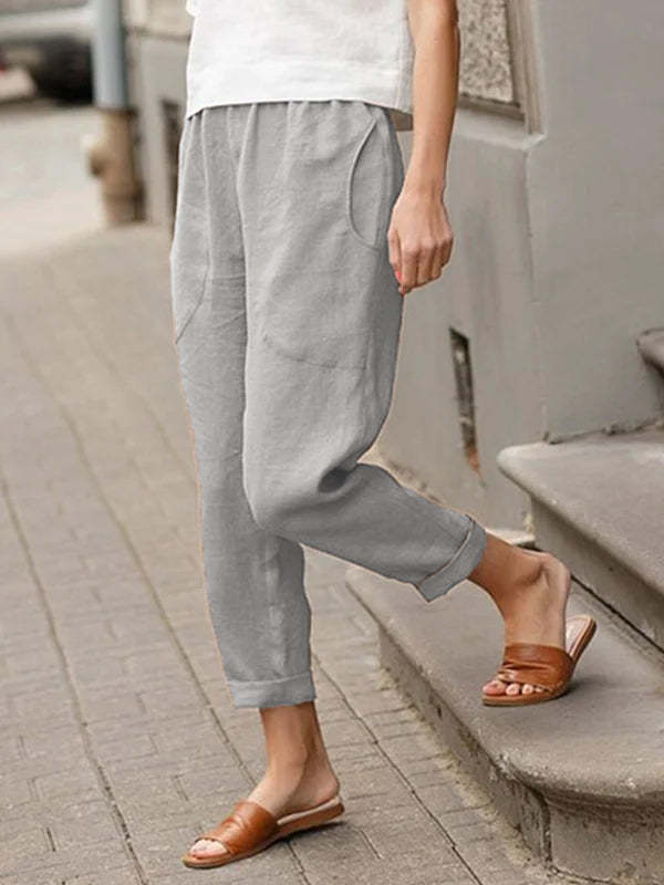 Linen-cotton Women's Large Size Loose Pants-Pink Laura