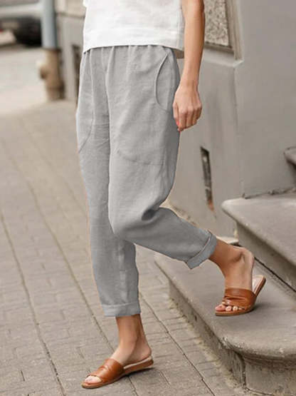 Linen-cotton Women's Large Size Loose Pants-Pink Laura