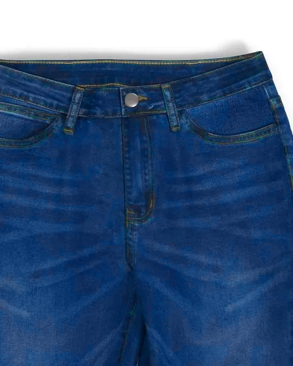 Ladies Flared High Waist Denim Button Stretch Trousers-Pink Laura