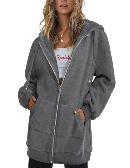 Women's Oversized Hooded Zip Up Fleece Jackets