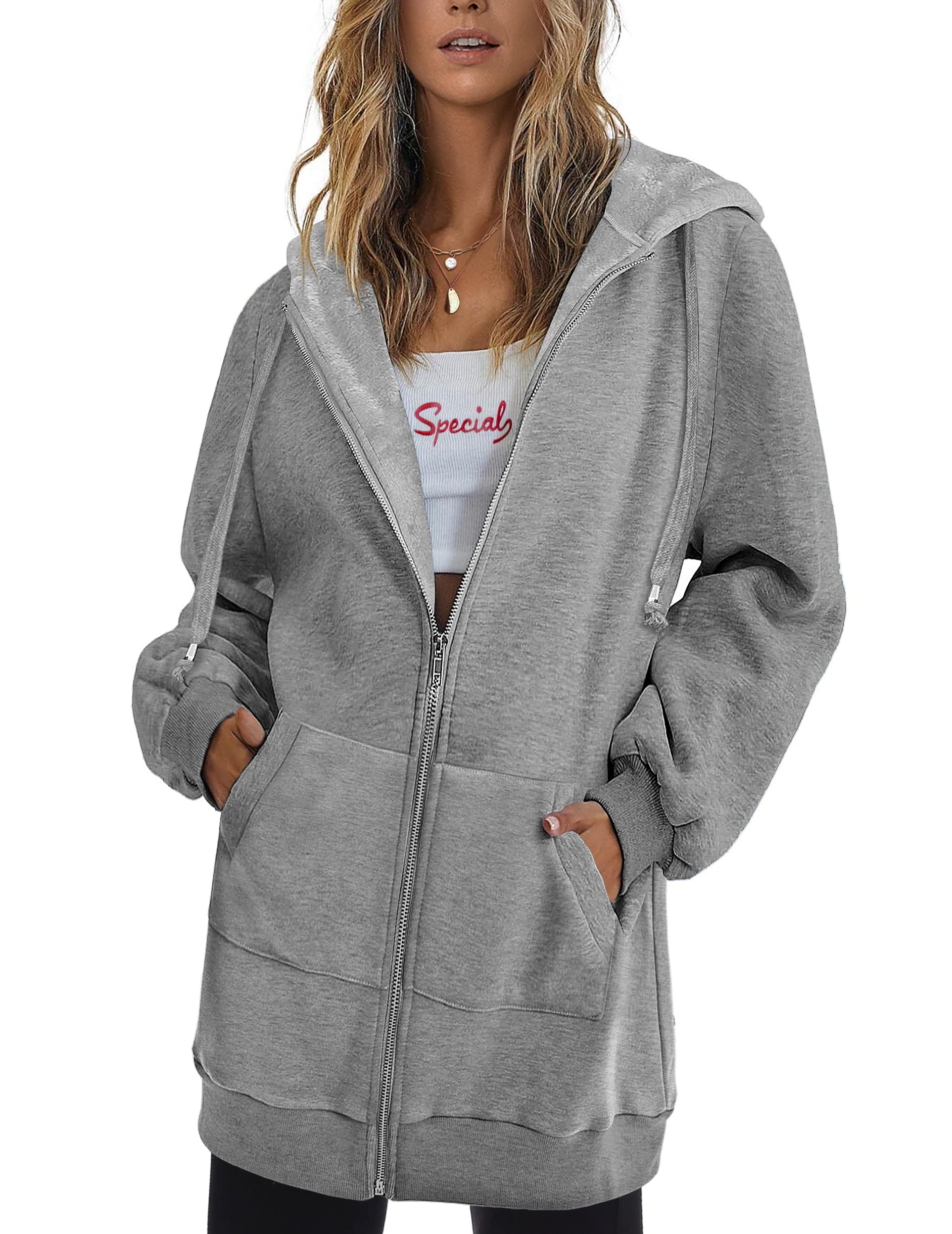 Women's Oversized Hooded Zip Up Fleece Jackets