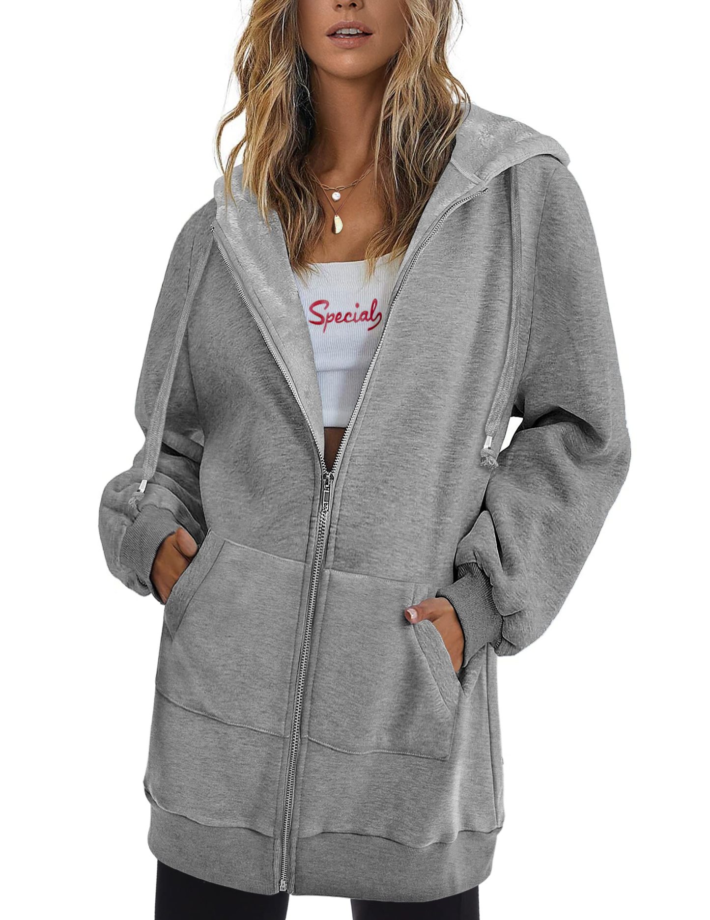 Women's Oversized Hooded Zip Up Fleece Jackets