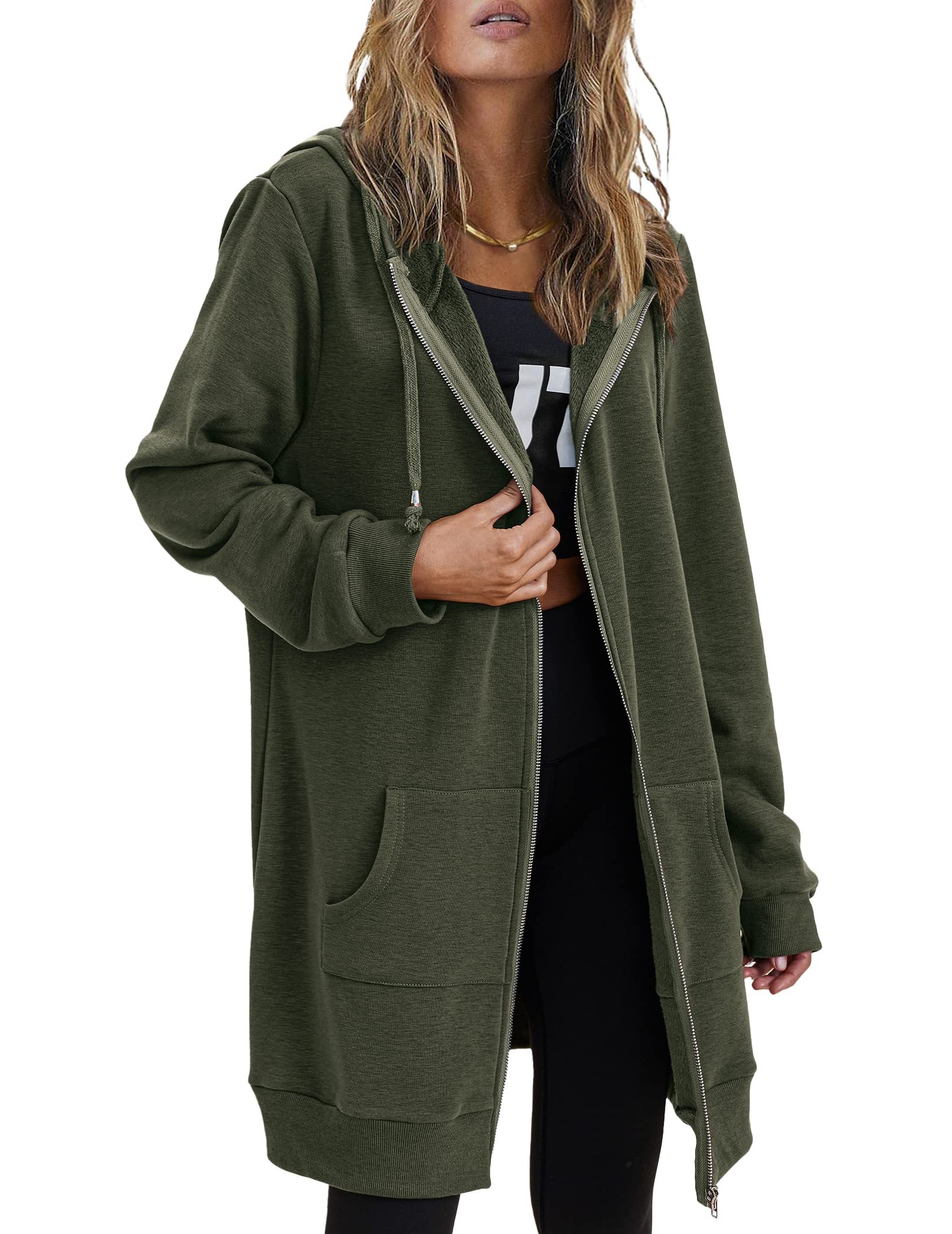 Women's Oversized Hooded Zip Up Fleece Jackets