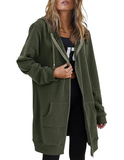 Women's Oversized Hooded Zip Up Fleece Jackets