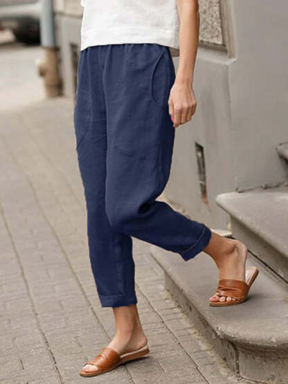 Linen-cotton Women's Large Size Loose Pants-Pink Laura