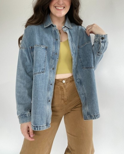 Women's Snap Button Denim Shacket