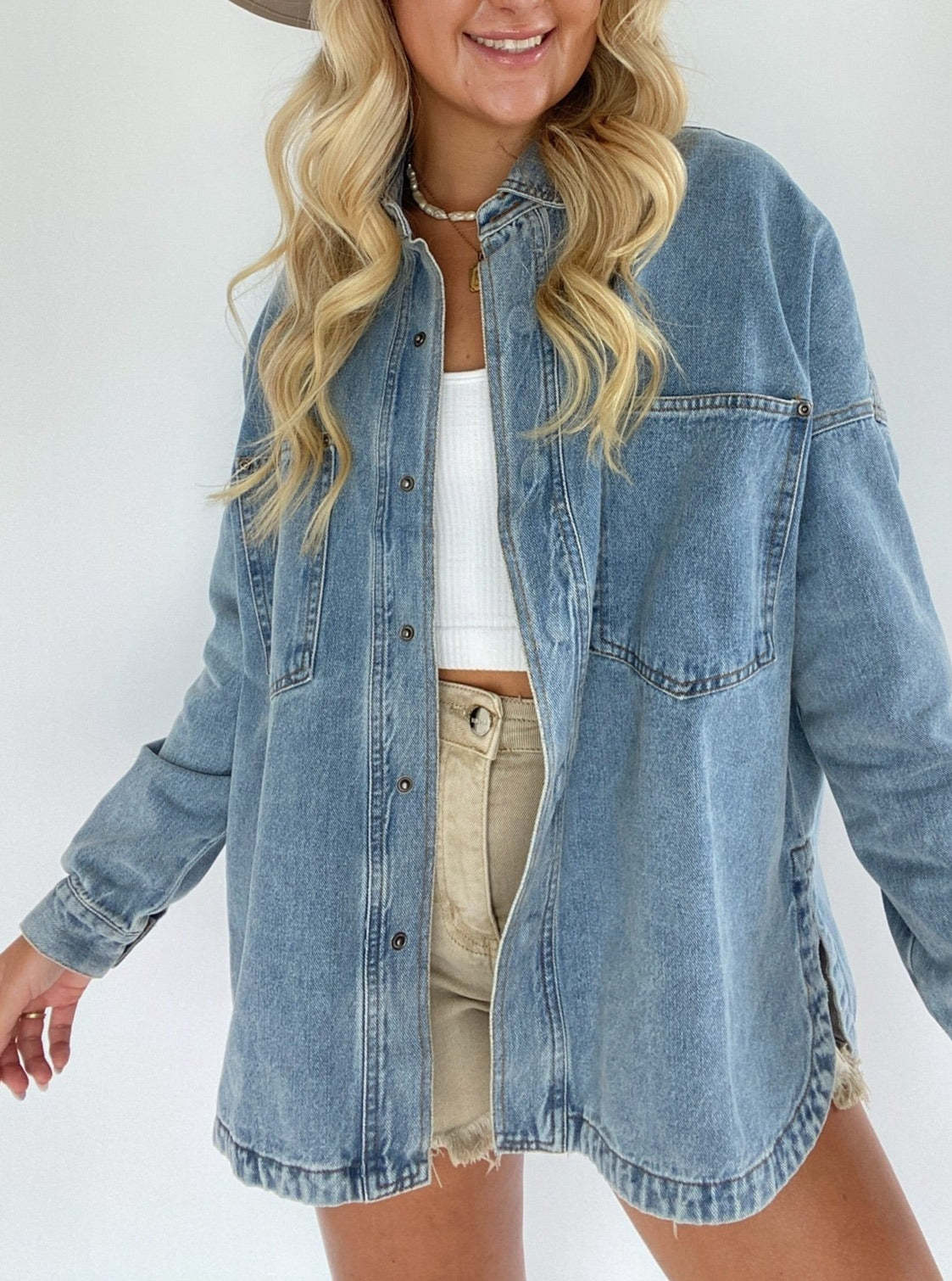 Women's Snap Button Denim Shacket