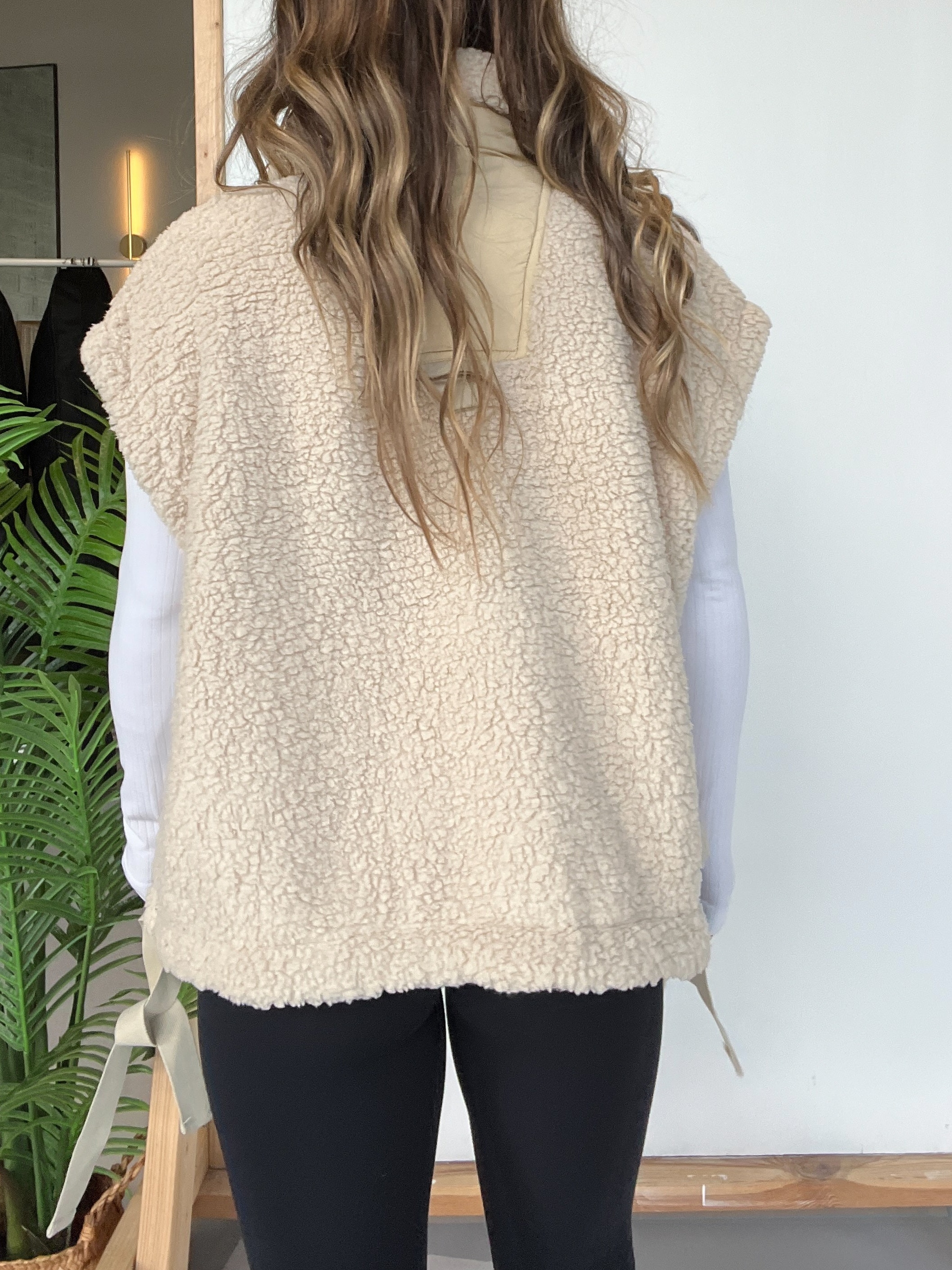 Sleeveless Button Paneled Sherpa Vest with Pockets (Buy 2 Free Shipping)