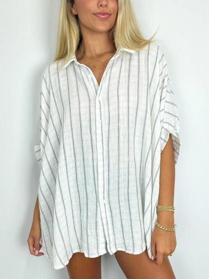 2024 Popular Oversized Striped Button Down Top Shirt jacket(50% OFF🔥)