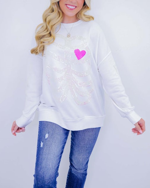 Heart Skeleton Sequin Embellished Sweatshirt