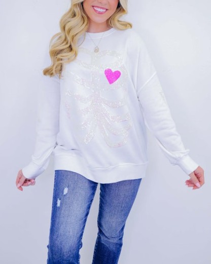 Heart Skeleton Sequin Embellished Sweatshirt