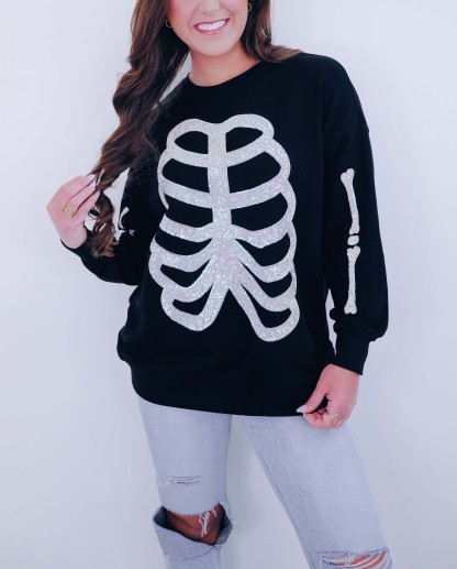 Heart Skeleton Sequin Embellished Sweatshirt (Buy 2 Free Shipping)