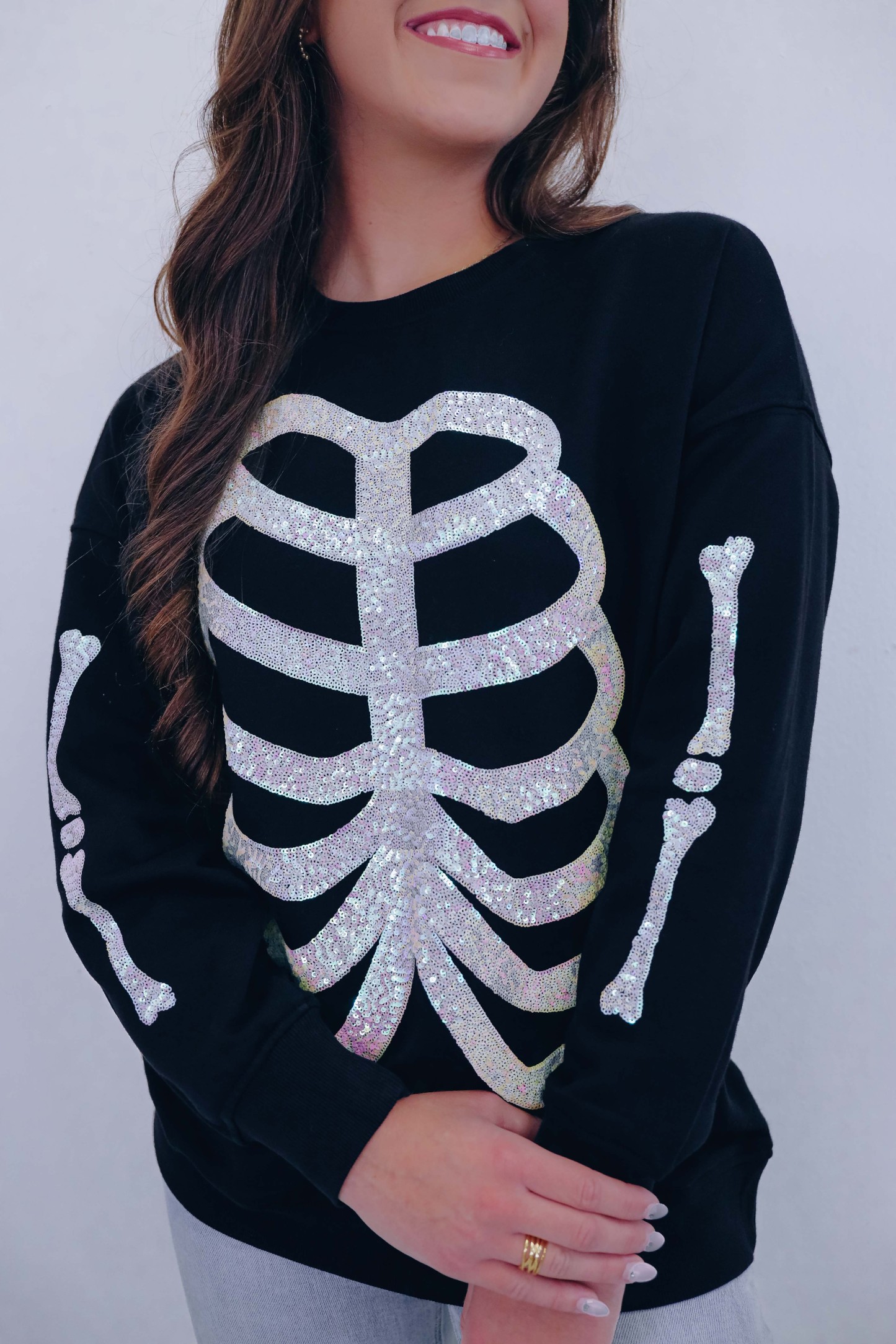 Heart Skeleton Sequin Embellished Sweatshirt (Buy 2 Free Shipping)