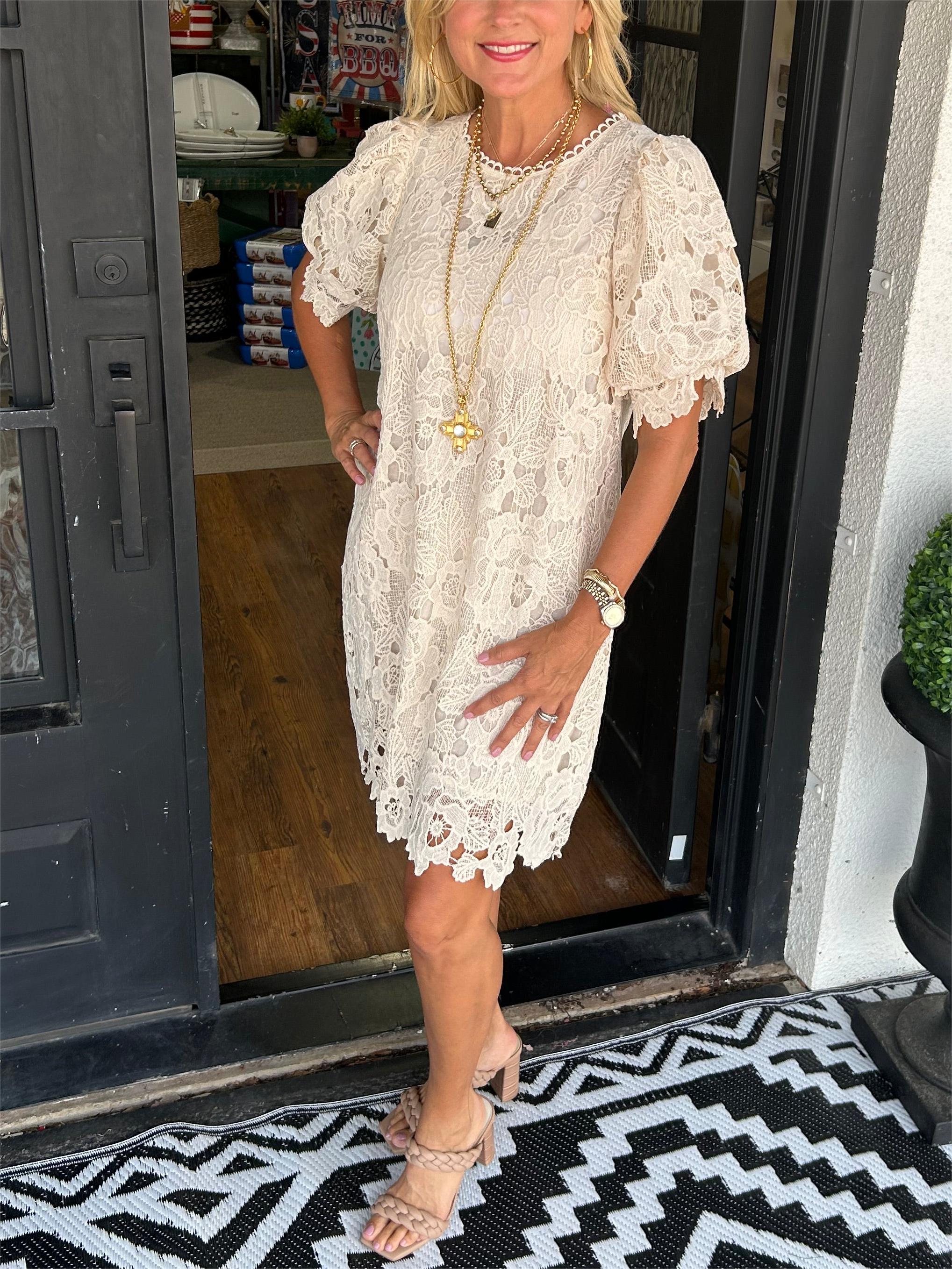 Floral Lace Puff Sleeve Dress