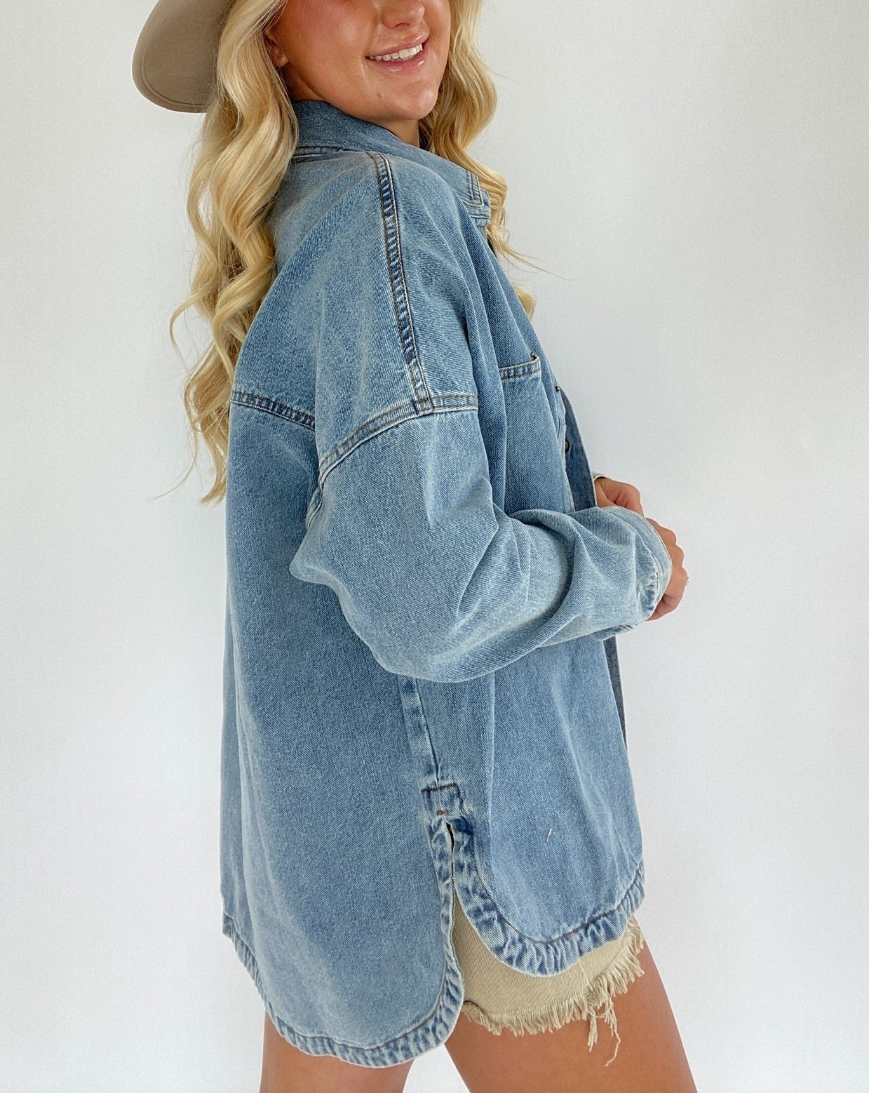 Women's Snap Button Denim Shacket
