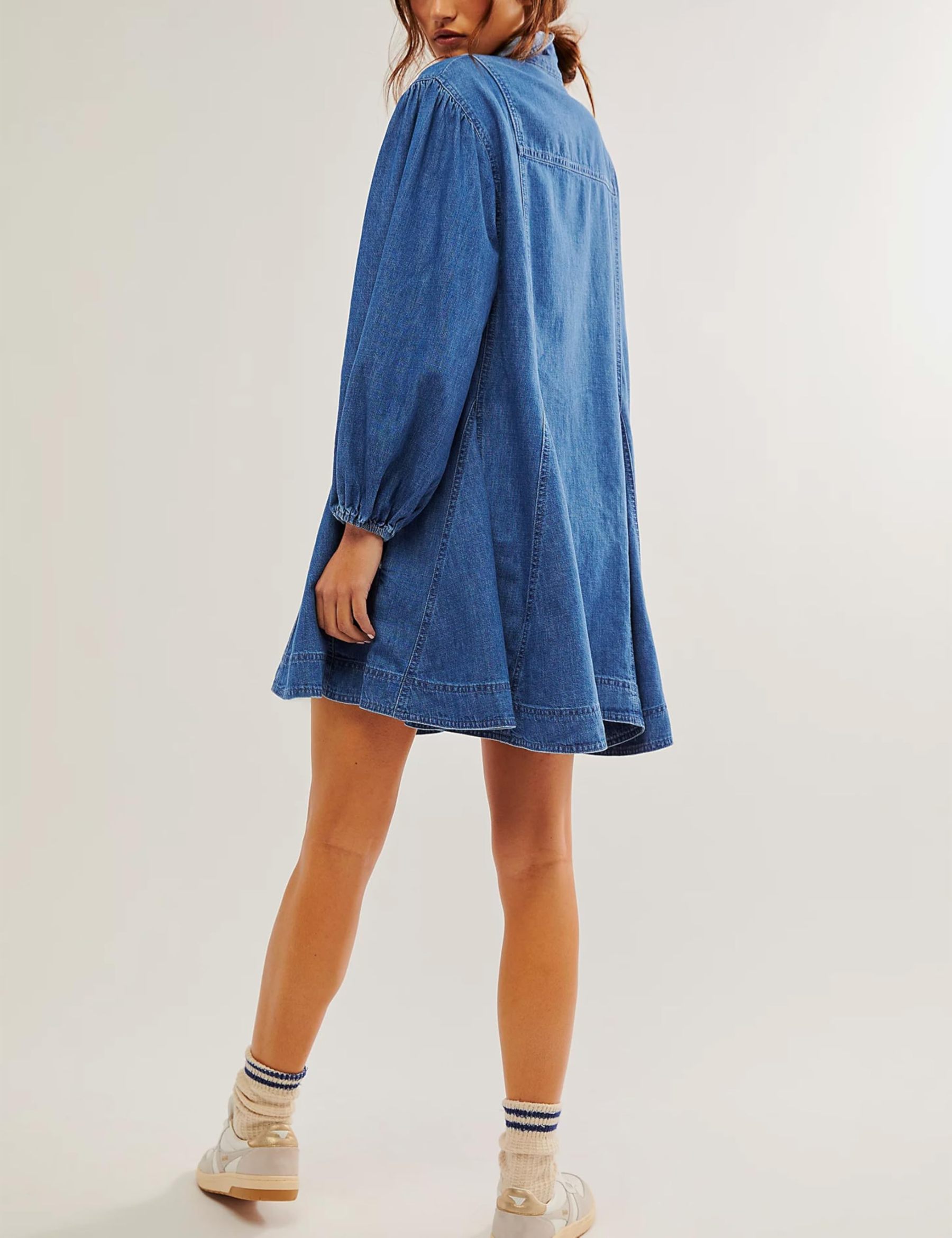 Women's Long Balloon Sleeves Button Down Denim Dress (Buy 2 Free Shipping)