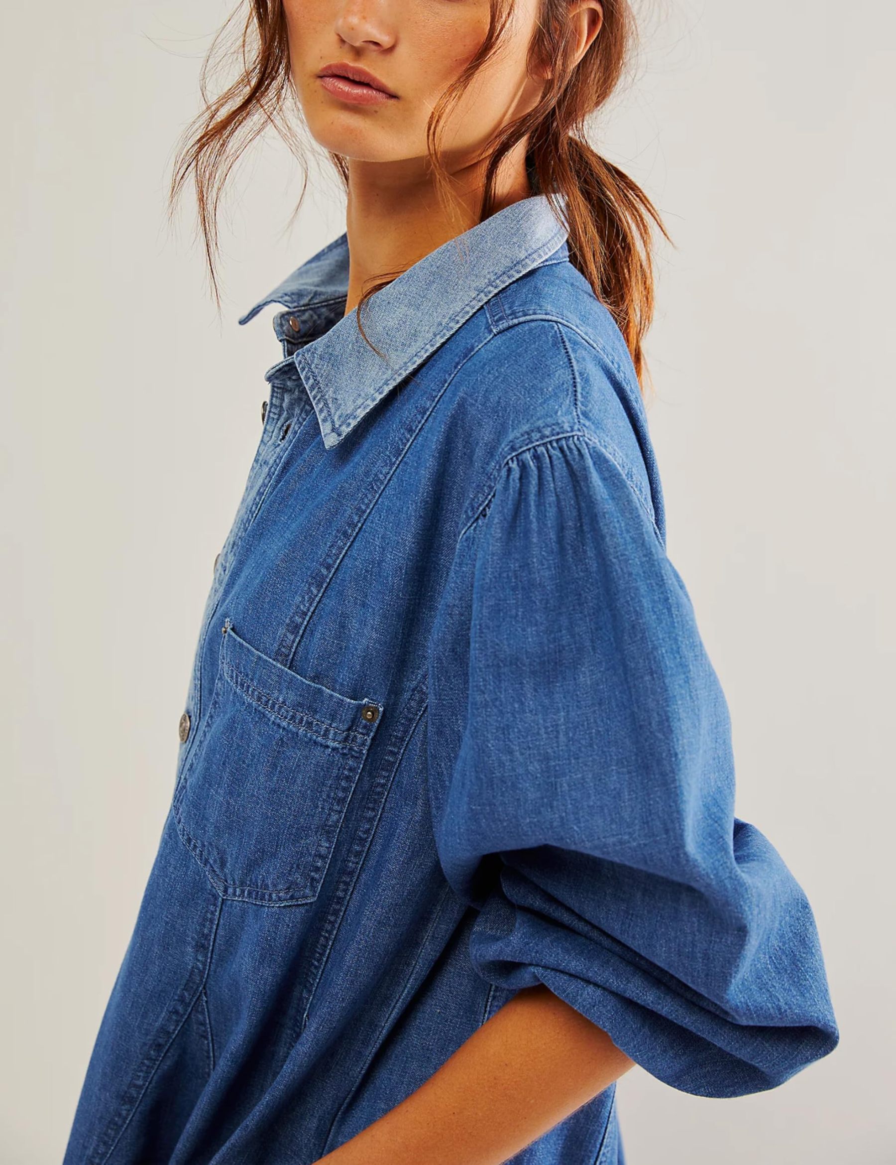 Women's Long Balloon Sleeves Button Down Denim Dress (Buy 2 Free Shipping)