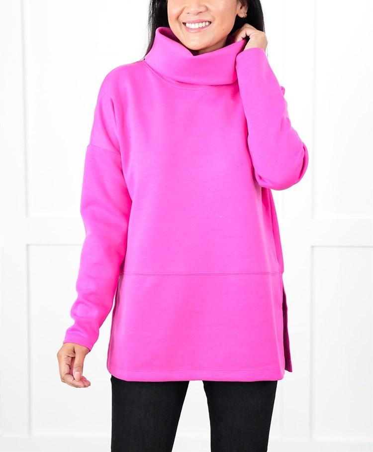 Solid Long Sleeve Cowl Neck Top with Side Slits(Buy 2 Free Shipping)