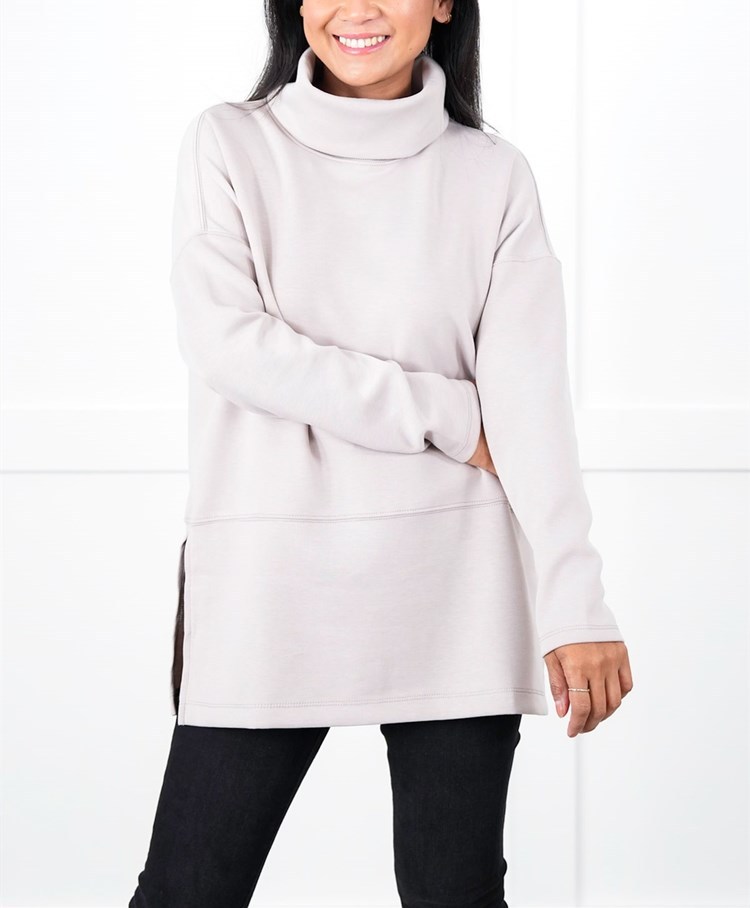 Solid Long Sleeve Cowl Neck Top with Side Slits(Buy 2 Free Shipping)