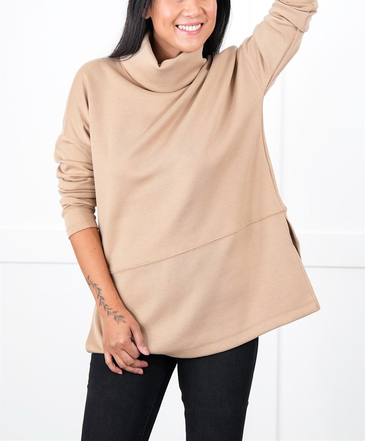 Solid Long Sleeve Cowl Neck Top with Side Slits(Buy 2 Free Shipping)